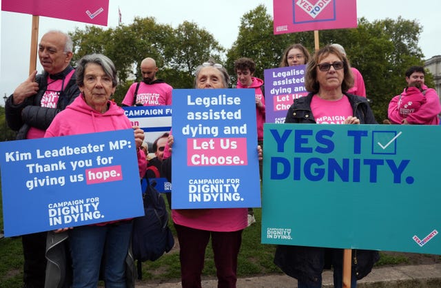 Dignity in Dying campaigners in Parliament Square in support of an assisted dying bill