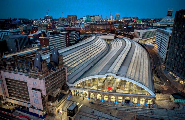 An aerial image of Liverpool Lime Street station