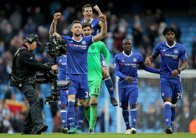 Chelsea celebrate beating Manchester City in the 2016/17 Premier League season