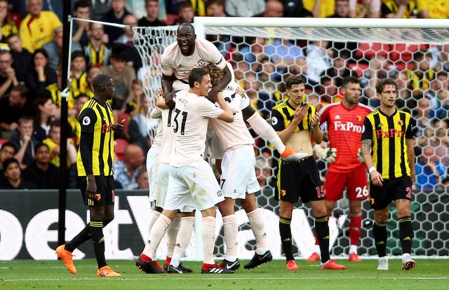 Manchester United celebrate Chris Smalling's goal