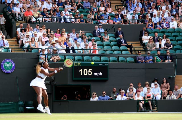 Serena Williams in action on court one in 2019