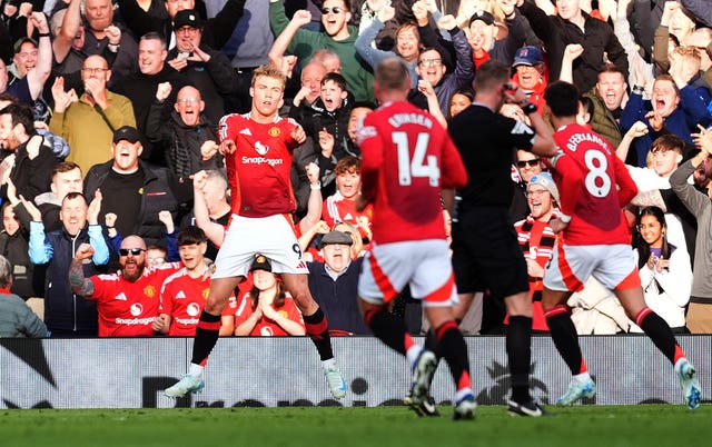 Rasmus Hojlund celebrates scoring with team-mates