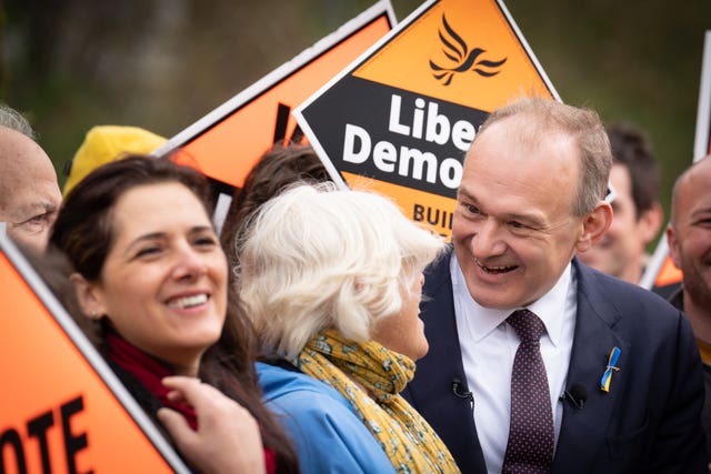 Sir Ed Davey talks to Lib Dem supporters at his party's election campaign launch in south-west London
