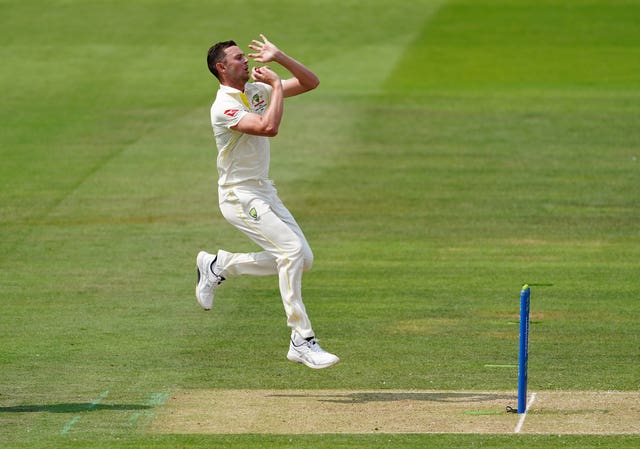 Josh Hazlewood runs in to bowl during the Lord's Ashes Test in 2023.