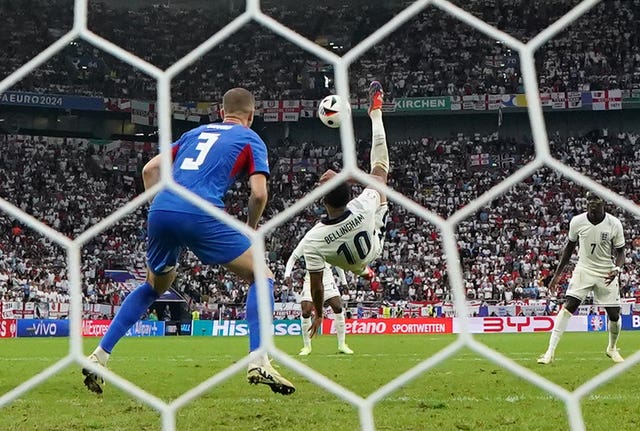 Jude Bellingham scores a crucial overhead kick against Slovakia at Euro 2024