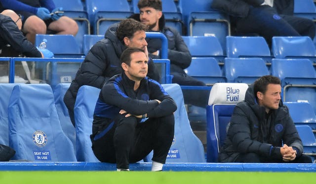 Frank Lampard watches on from the touchline during a Premier League win over Watford.