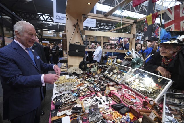 The King chats to a stallholder