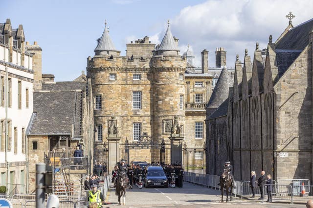 The King and members of the royal family join the procession of the Queen's coffin from the Palace of Holyroodhouse, pictured, to St Giles’ Cathedral 