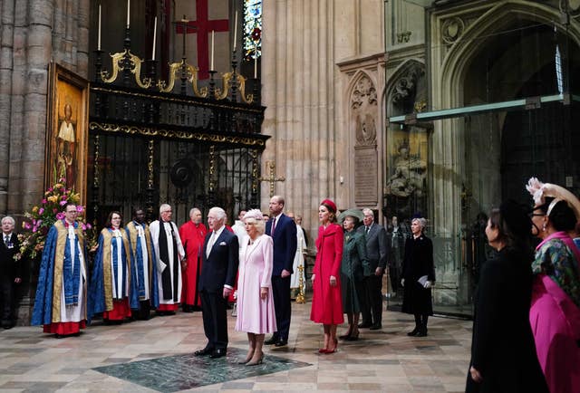 (Centre l to r) The King, Queen Camilla, Prince and Princess of Wales, the Princess Royal and the Duke and Duchess of Gloucester at least year's event