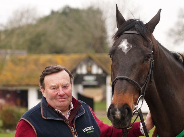Trainer Nicky Henderson and Shishkin at Seven Barrows 