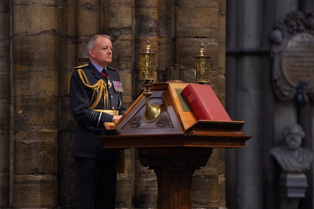Air Chief Marshal Sir Richard Knighton giving a reading during the annual Battle of Britain service at Westminster Abbey