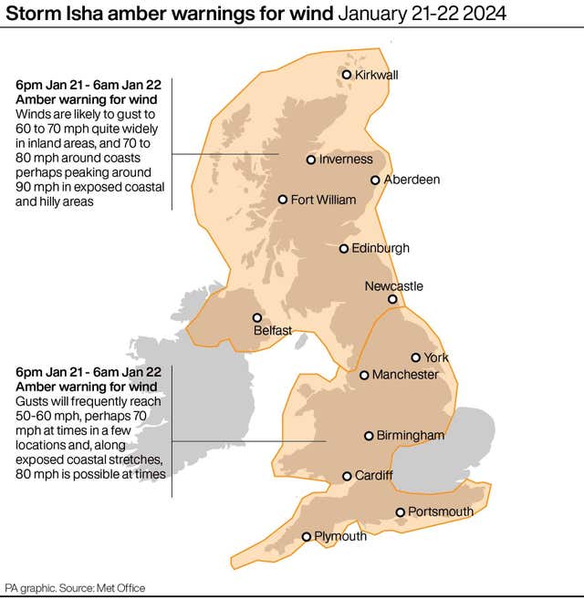 Storm Isha amber warnings for wind