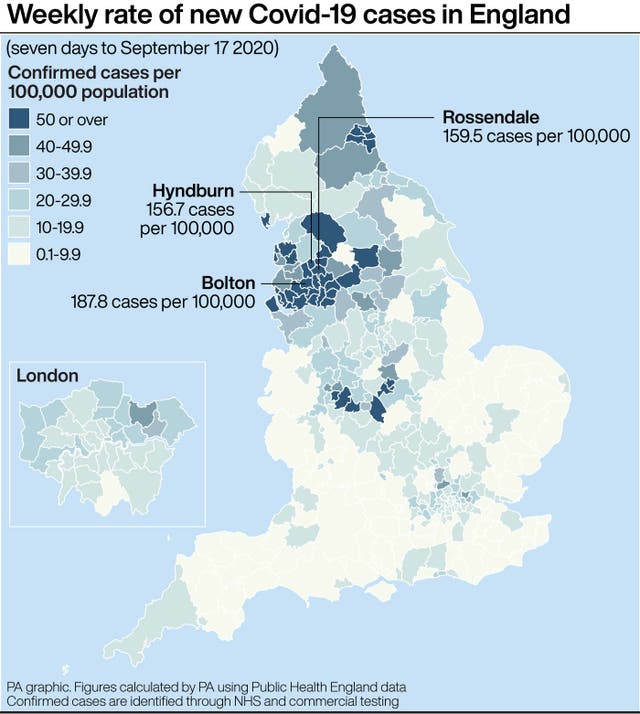 Weekly rate of new Covid-19 cases in England