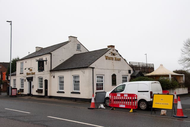 A Covid-19 mobile testing unit set up at the White Hart pub in Fernhill Heath, near Worcester 