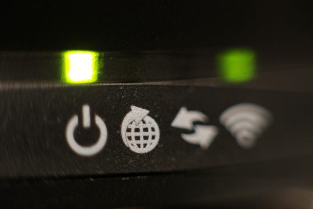 Lights and symbols on the front panel of a broadband internet router