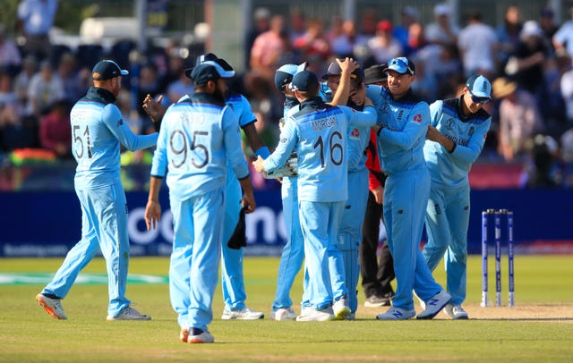 England players celebrate after winning the game