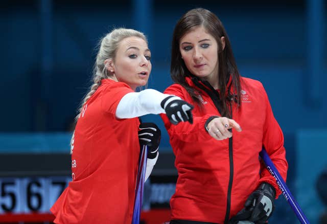 Skipper Eve Muirhead, right, and Anna Sloan helped Great Britain to a crucial win