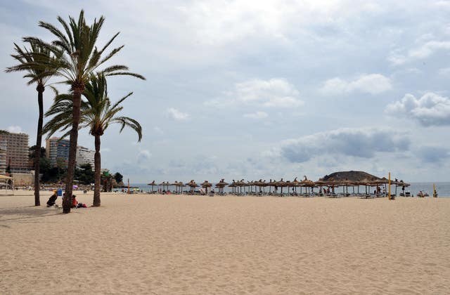 A view of the beach in Magaluf, Majorca, Spain (Nick Ansell/PA)