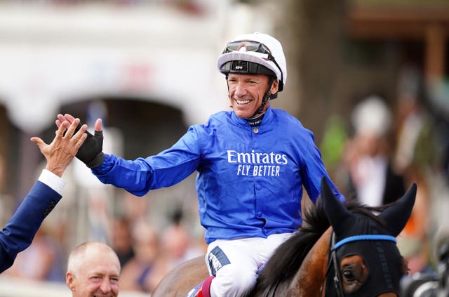 Frankie Dettori after winning the Sky Bet Ebor aboard Trawlerman last year 