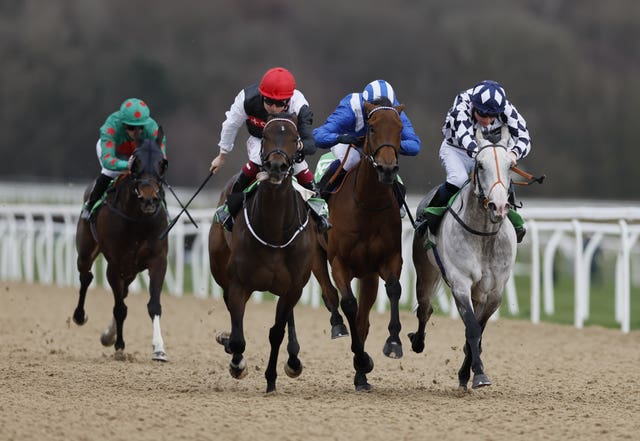 Queen Aminatu ridden by Cieren Fallon (second left) wins the talkSPORT All-Weather Fillies’ And Mares’ Championships Conditions Stakes at Newcastle