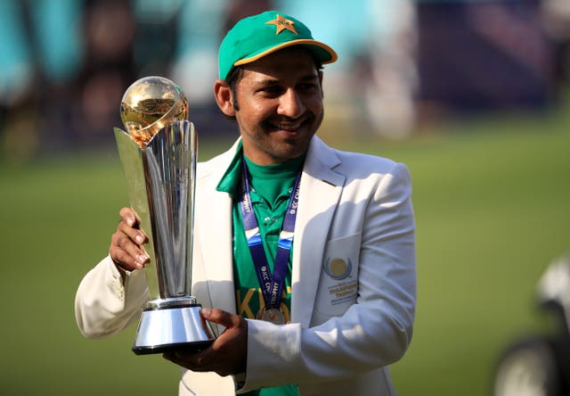 Pakistan’s Sarfraz Ahmed with the Champions Trophy