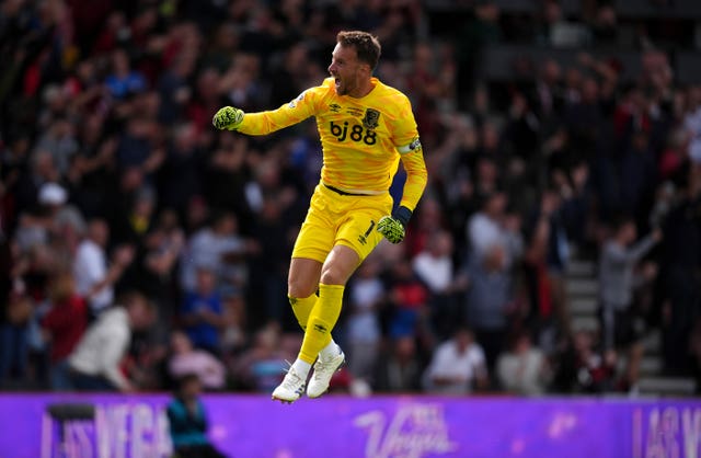 Bournemouth goalkeeper Neto celebrates their side’s second goal of the game before it is ruled out for a hand ball