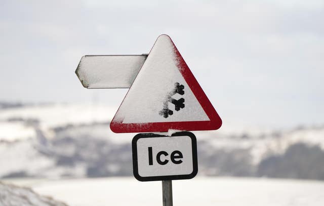 A snowy sign