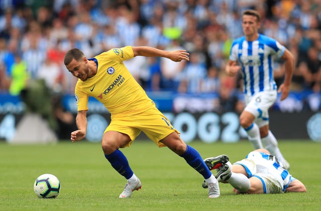 Chelsea’s Eden Hazard comes away with the ball