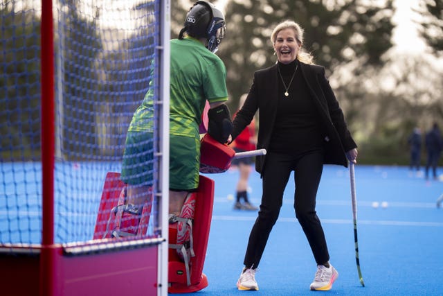The Duchess of Edinburgh with England Hockey goalkeeper Miriam Pritchard 
