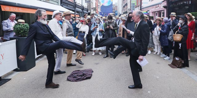 People celebrating Bloomsday in Duke Street Dublin