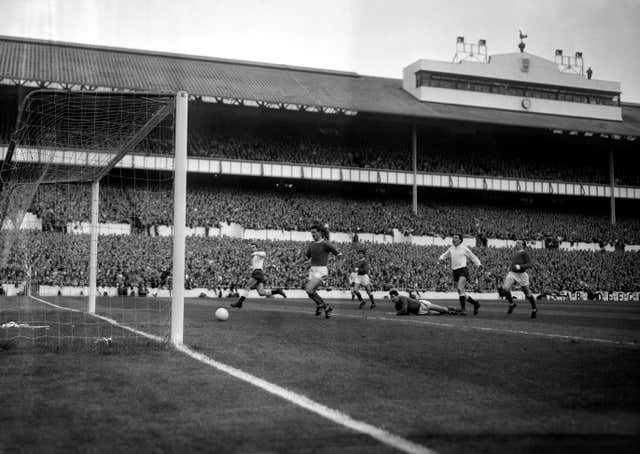 Spurs forward Jimmy Greaves (far left). 