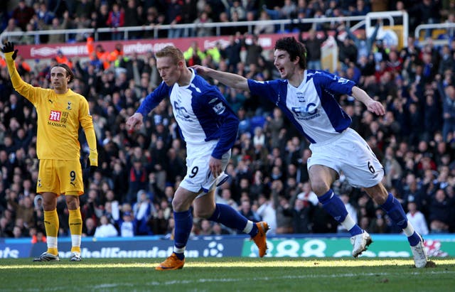 A week after lifting the Carabao Cup in 2008, Tottenham were thrashed 4-1 at Birmingham, with Mikael Forssell, centre, claiming a hat-trick