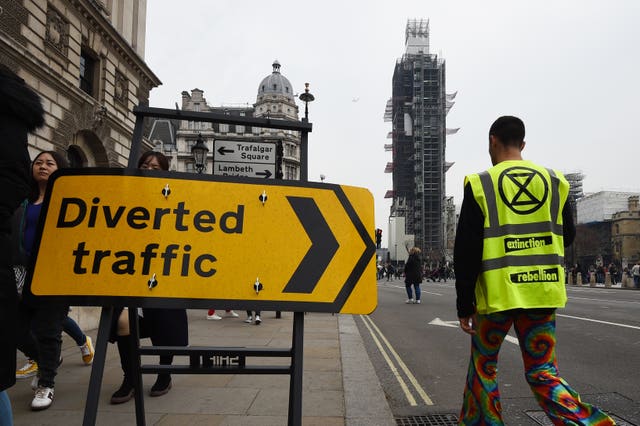 Demonstrators during the Extinction Rebellion protest