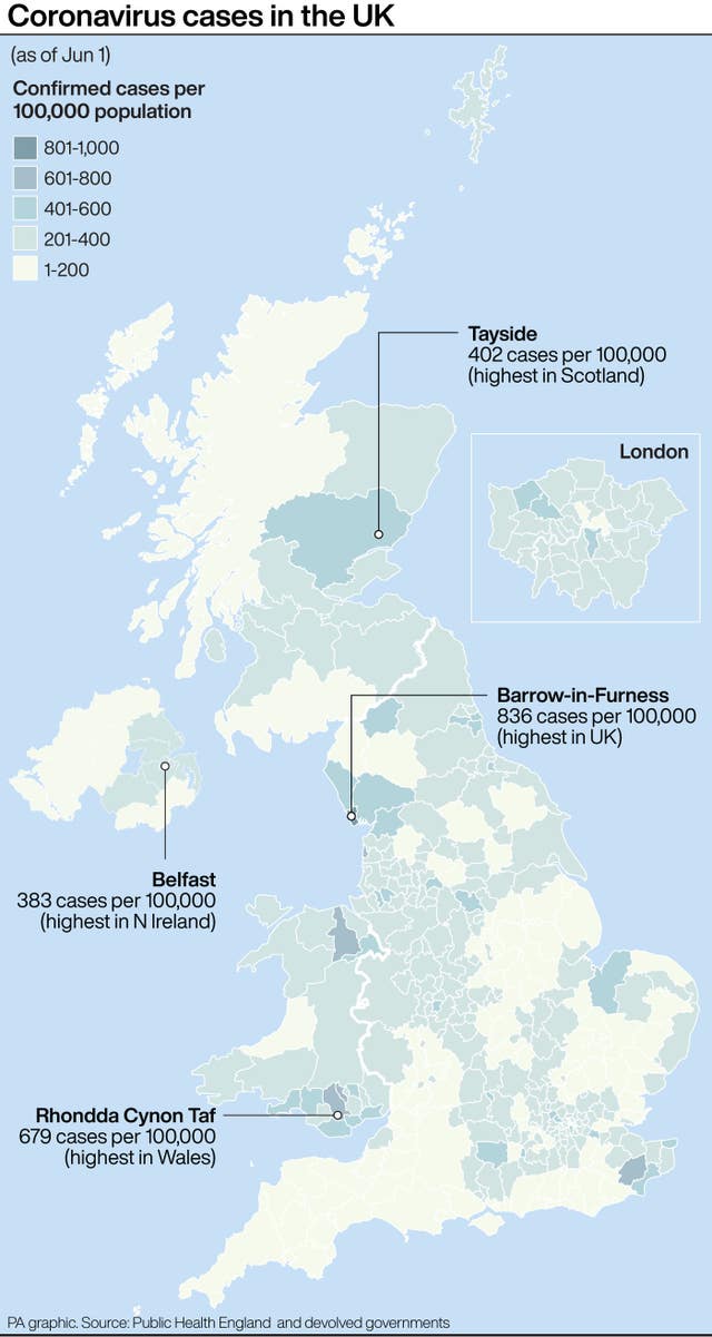 Coronavirus cases in the UK