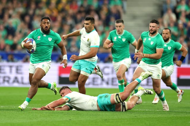 Ireland centre Bundee Aki, left, is among the leading try scorers in France, while Robbie Henshaw, right, has seen limited action