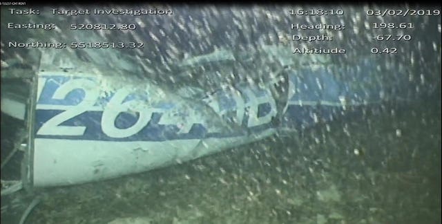 A still image from video of the wreckage of the aircraft which had carried Emiliano Sala