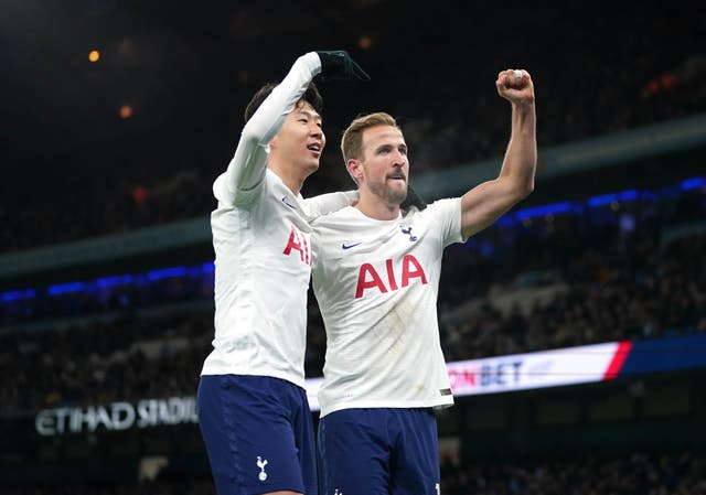 Harry Kane (right) celebrates with Son Heung-min