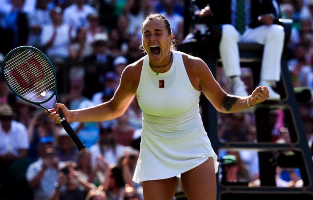 Aryna Sabalenka celebrates victory over Laura Siegemund 