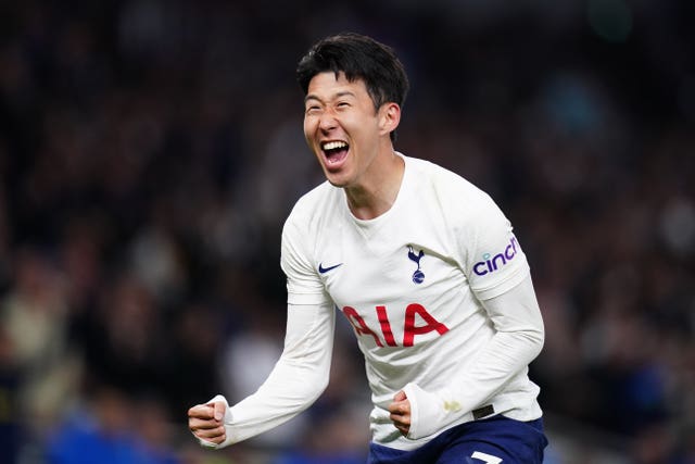 Tottenham Hotspur’s Son Heung-min celebrates scoring their side’s third goal of the game during the Premier League match at Tottenham Hotspur Stadium, London. Picture date: Thursday May 12, 2022