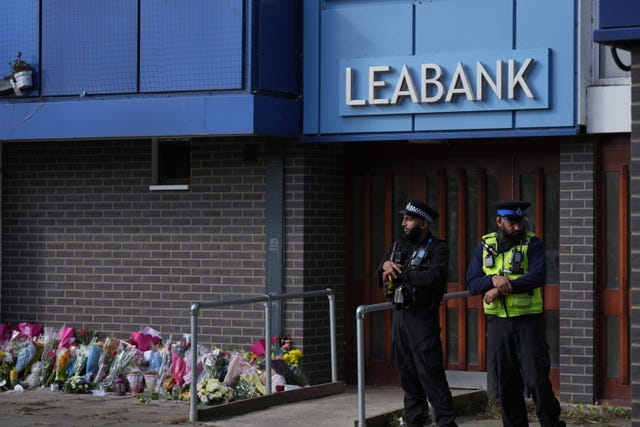 Police officers at Leabank in Luton, Bedfordshire,