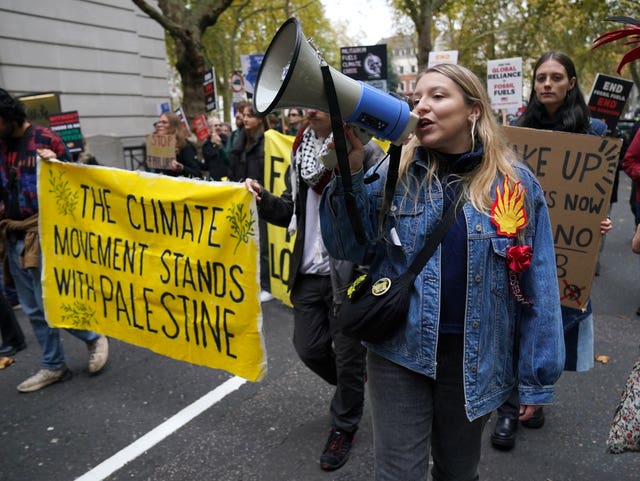 Protesters during the Climate Justice Coalition’s March for Global Climate Justice in central London