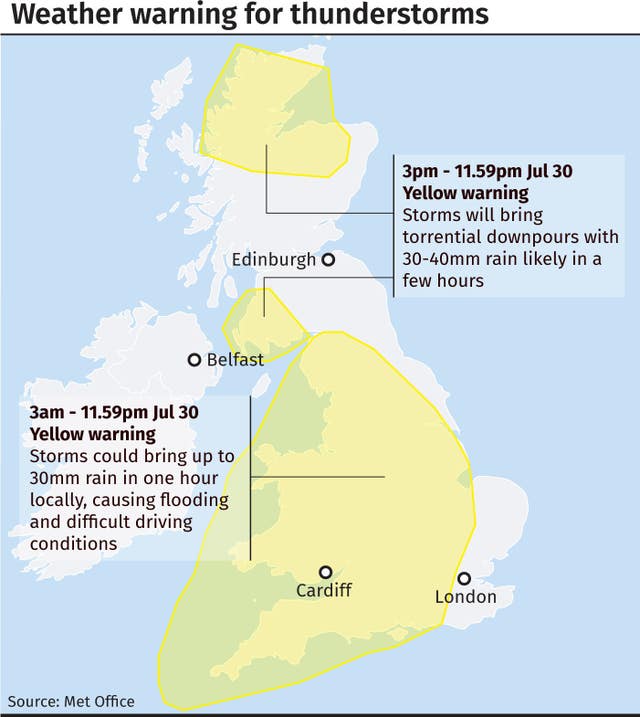 Weather warning for thunderstorms