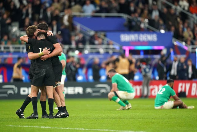 New Zealand celebrate victory over Ireland at the 2023 Rugby World Cup