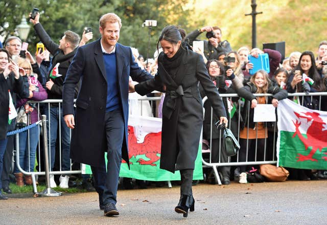 Prince Harry and Meghan Markle during a visit to Cardiff Castle (Ben Birchall/PA)