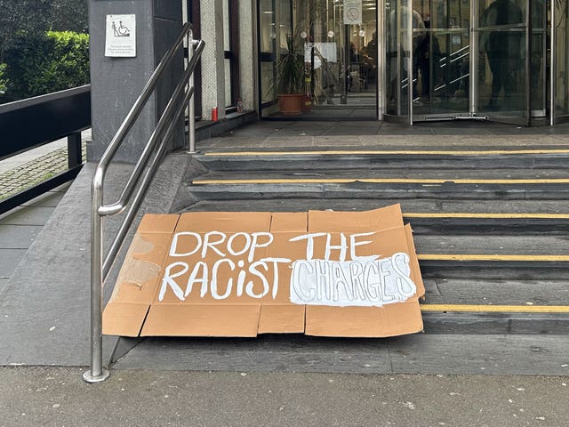 A banner outside Highbury Corner Magistrates’ Court