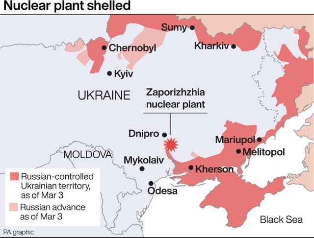 Locates Zaporizhzhia nuclear plant