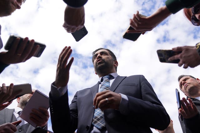 Humza Yousaf speaks to journalists in Dundee