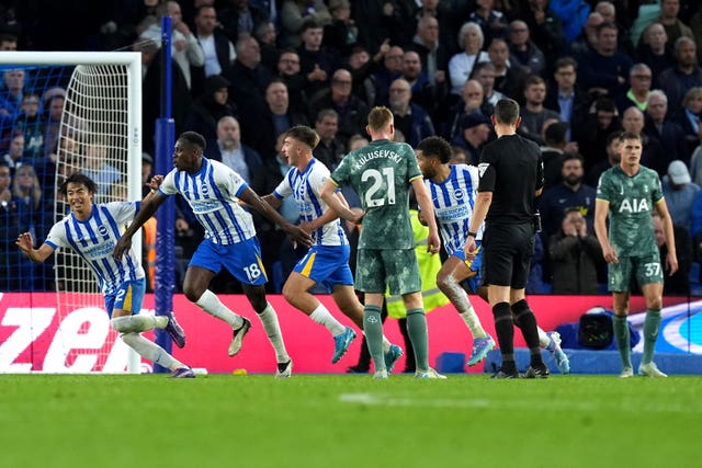 Danny Welbeck races away after scoring Brighton's winner