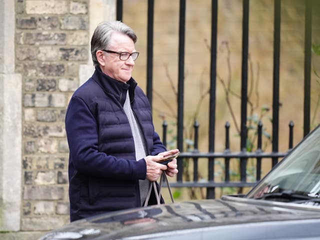 Lord Peter Mandelson outside his home in north-west