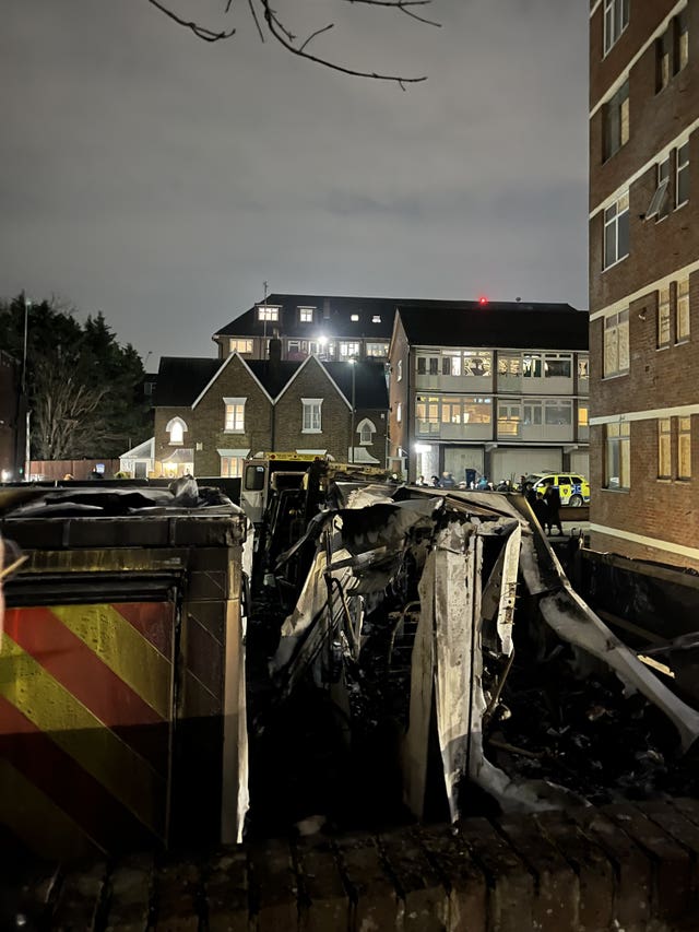 Damaged ambulances in Highfield Road, Golders Green, London